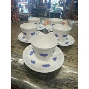 Vintage Gustavsberg Bla Blom (Blue Flower) Teacup & Plate, Sweden Set of 5
